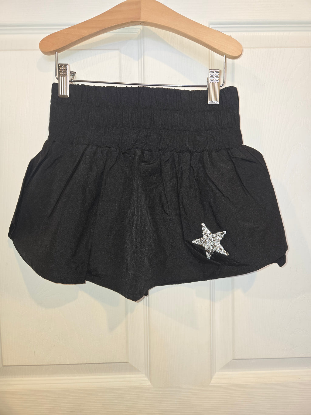 Black gathered Double-layer Mini Skort