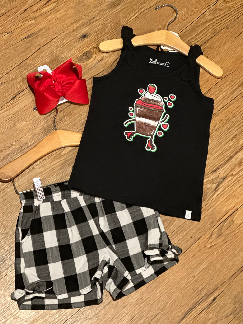 Black Checker Shorts with Knots