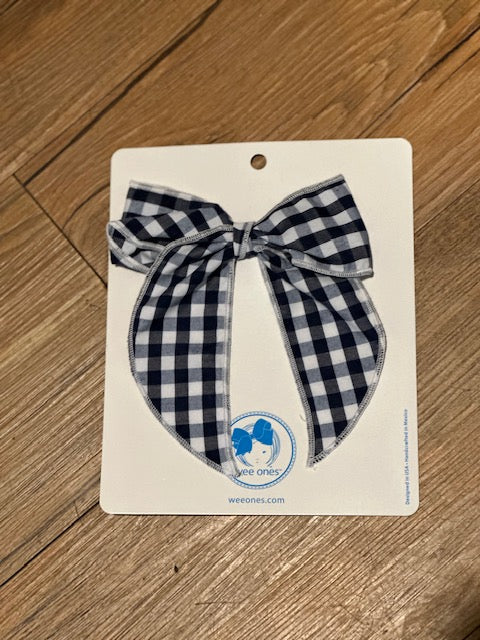 Navy Gingham Fabric Bow