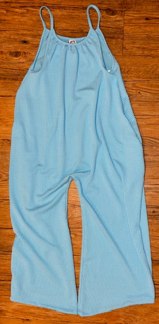 Blue Ribbed Jumpsuit