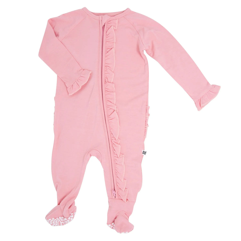 Pink Suede Ruffle Footie