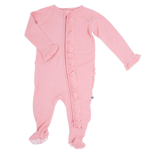 Pink Suede Ruffle Footie
